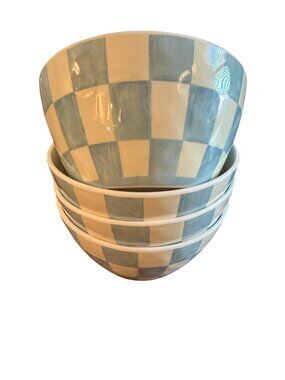 Blue White Checkered Melamine Bowls Set of 4 5” Gingham Farmhouse Coastal